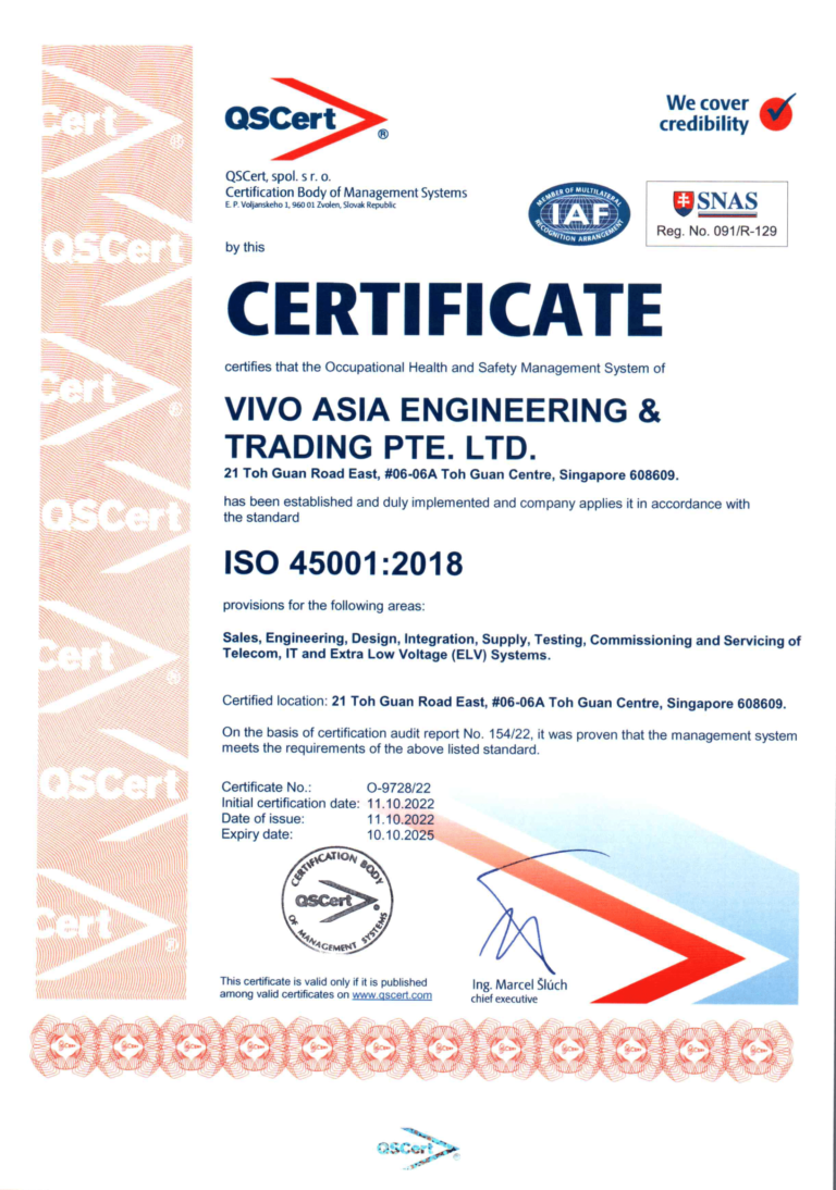 ISO 45001 certifications for occupational health and safety management